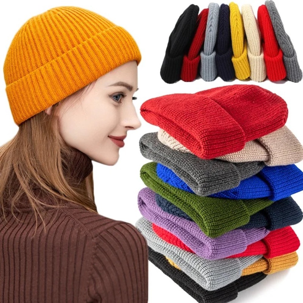 Autumn Winter Unisex Solid Col - Beanie Cuffed Knit recension och pris
